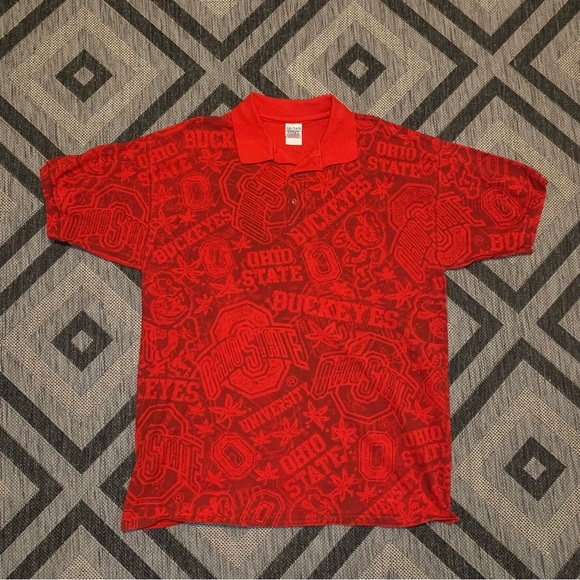 Ohio State University Buckeyes all over print polo shirt - Picture 1 of 3